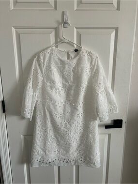 SHEIN White Eyelet Embroidered Shift Dress